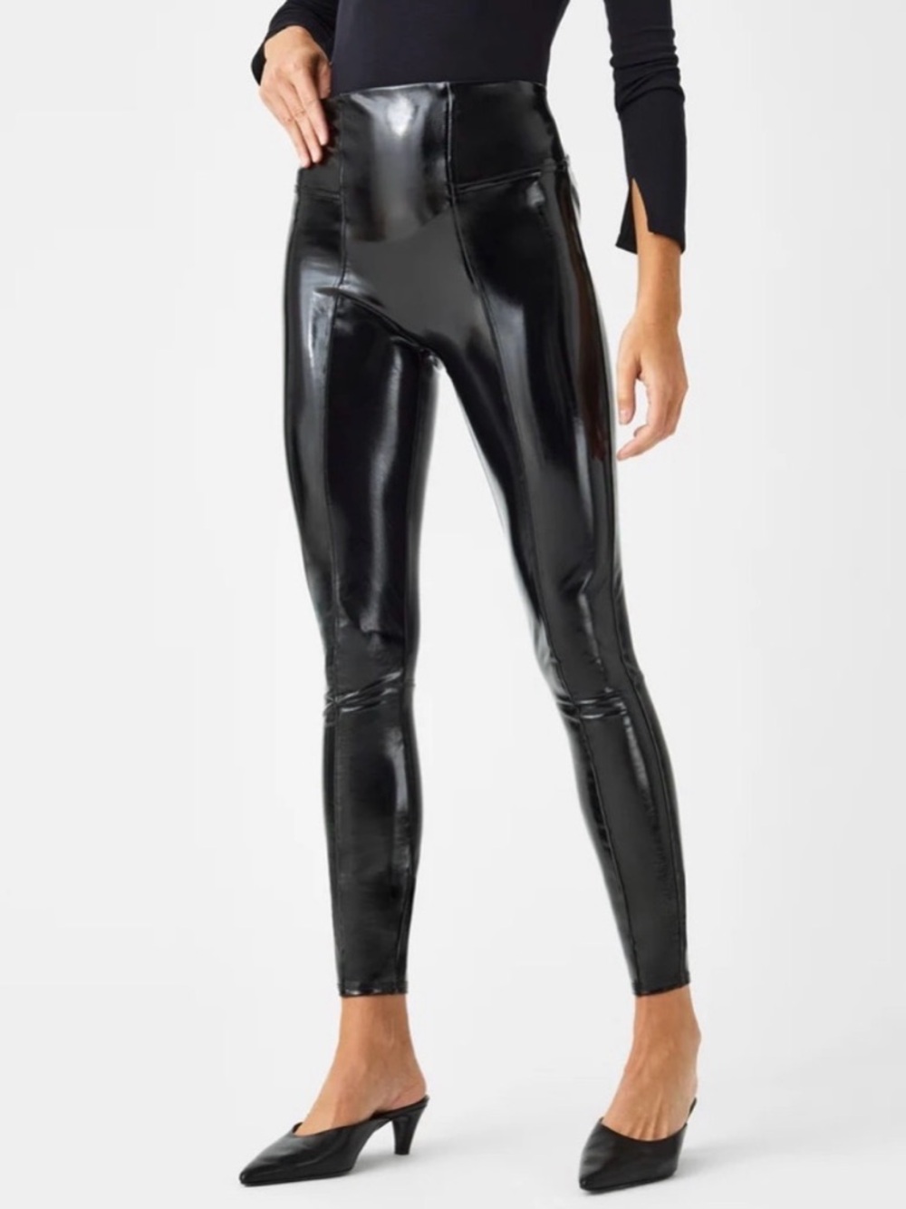 SPANX High-Shine Black Faux-Leather Leggings